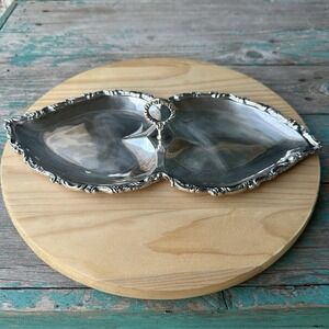 Vintage Jose Marmolejo Double Heart Dish 11.5 Inch Mexico 925 Sterling 309.5g